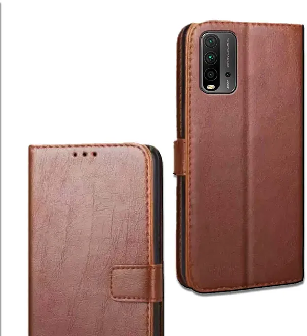 Brown_Leather_Redmi_9_Power_Flip_Cover