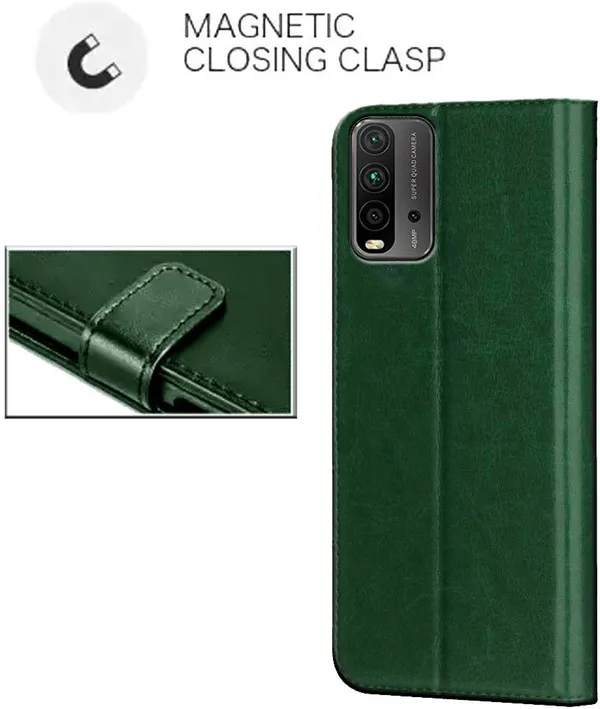 Green_Leather_Redmi_9_Power_Flip_Cover