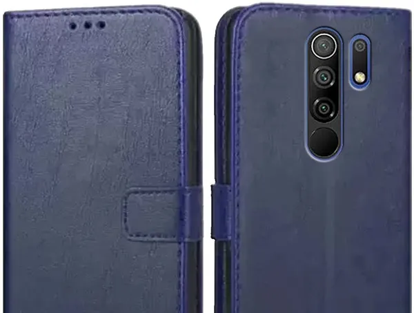 Blue_Leather_Redmi_9_Prime_Flip_Cover