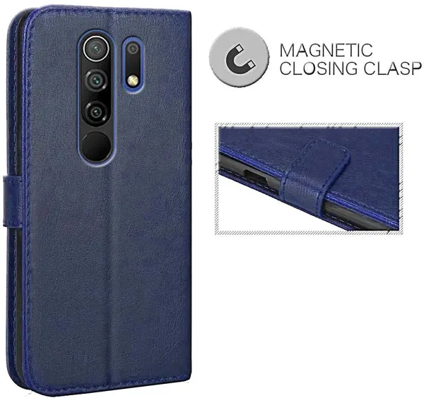 Blue_Leather_Redmi_9_Prime_Flip_Cover