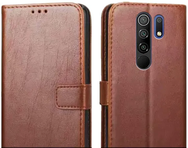 Brown_Leather_Redmi_9_Prime_Flip_Cover