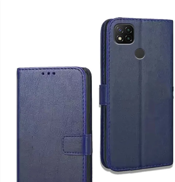 Blue_Leather_Redmi_9C_Flip_Cover