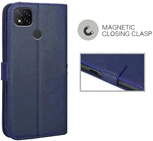 Blue_Leather_Redmi_9C_Flip_Cover