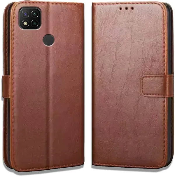 Brown_Leather_Redmi_9C_Flip_Cover