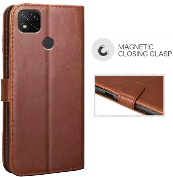 Brown_Leather_Redmi_9C_Flip_Cover