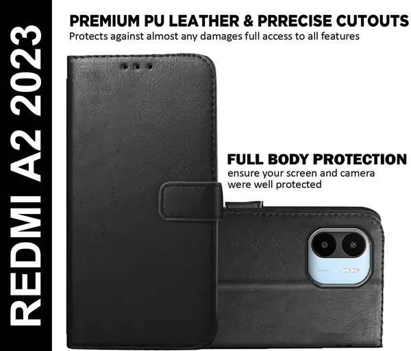 Black_Artificial_Leather_Redmi_A2_2023&Redmi_A1&Redmi_A2_Back_Cover