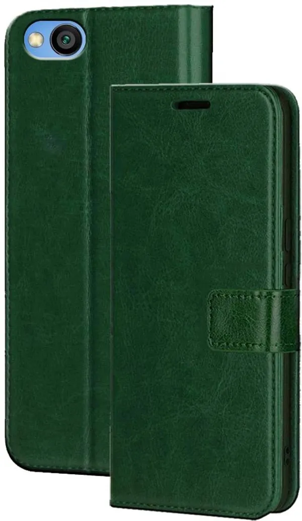 Green_Artificial_Leather_Redmi_Go_Flip_Cover