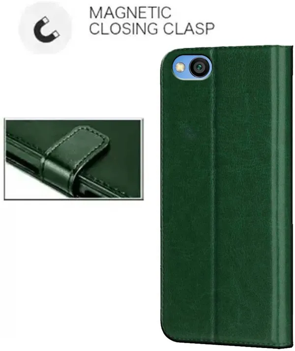 Green_Artificial_Leather_Redmi_Go_Flip_Cover