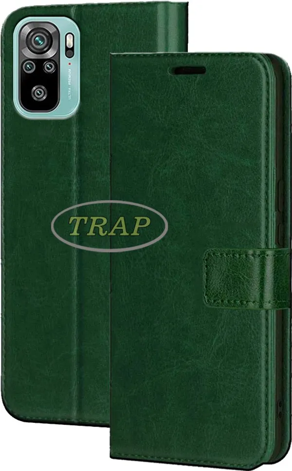 Green_Artificial_Leather_Redmi_Note_10_Flip_Cover