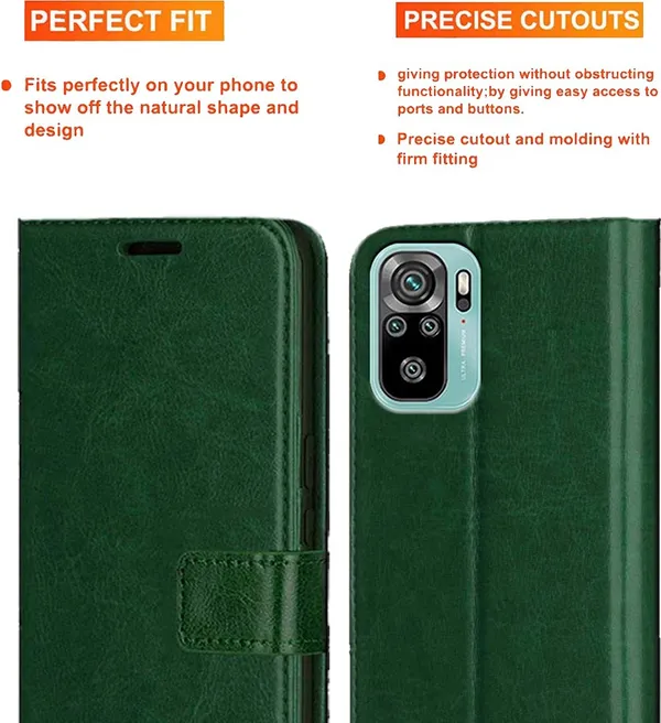 Green_Artificial_Leather_Redmi_Note_10_Flip_Cover