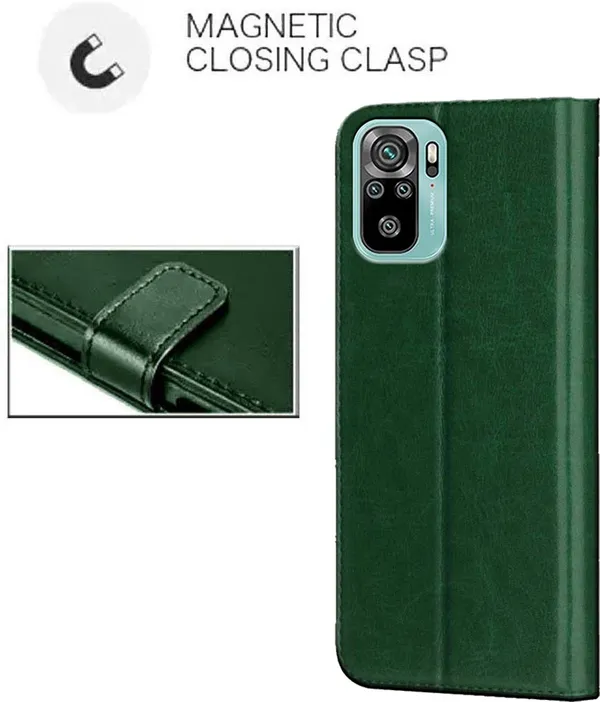 Green_Artificial_Leather_Redmi_Note_10_Flip_Cover