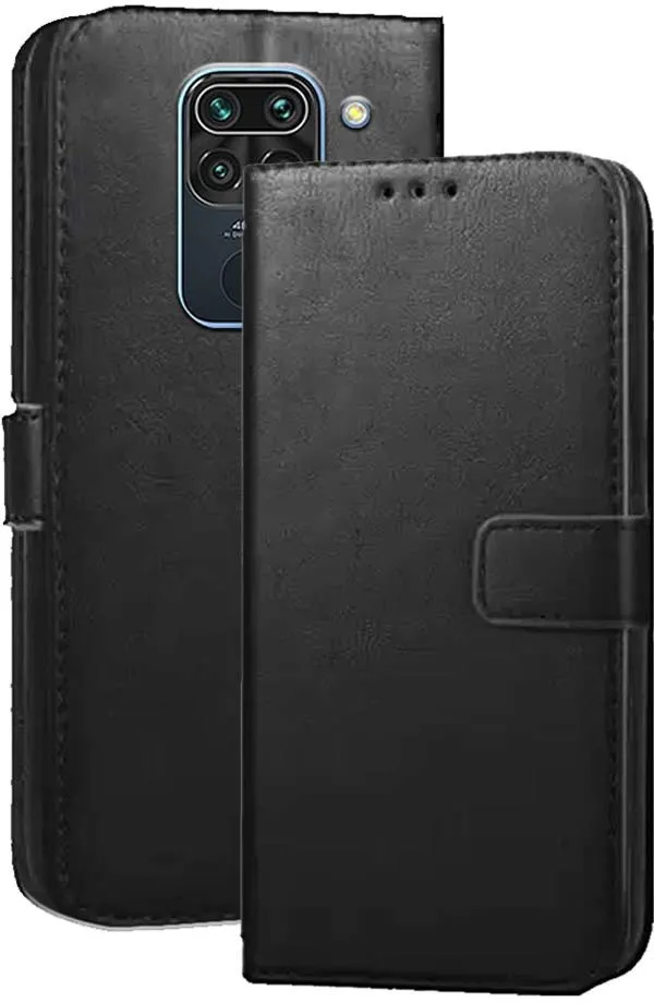 Black_Artificial_Leather_Redmi_Note_9_Flip_Cover