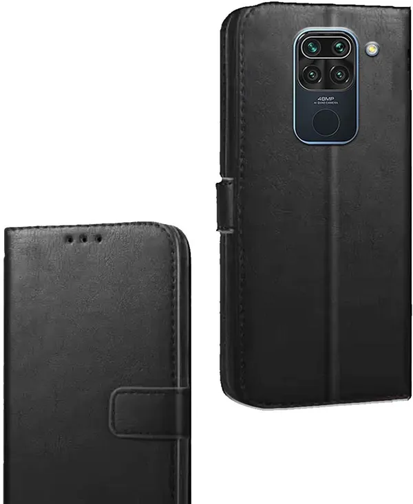 Black_Artificial_Leather_Redmi_Note_9_Flip_Cover