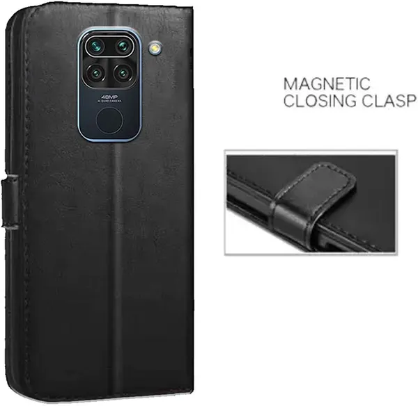 Black_Artificial_Leather_Redmi_Note_9_Flip_Cover