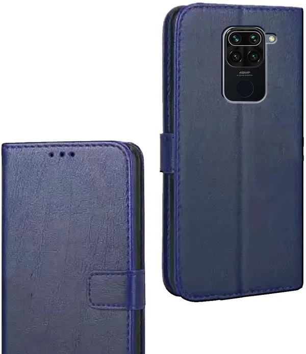Blue_Artificial_Leather_Redmi_Note_9_Flip_Cover
