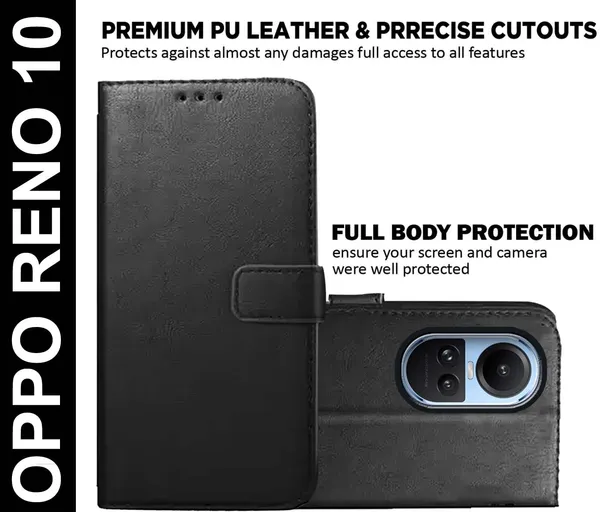 Black_Artificial_Leather_Oppo_Reno_10_Flip_Cover
