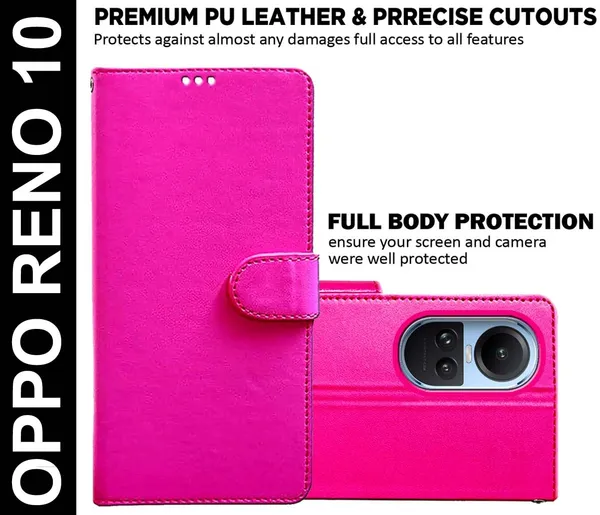 Pink_Artificial_Leather_Oppo_Reno_10_Flip_Cover