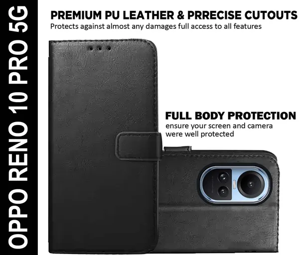 Black_Artificial_Leather_Oppo_Reno_10_Pro_5G_Flip_Cover