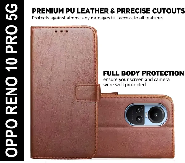 Brown_Artificial_Leather_Oppo_Reno_10_Pro_5G_Flip_Cover