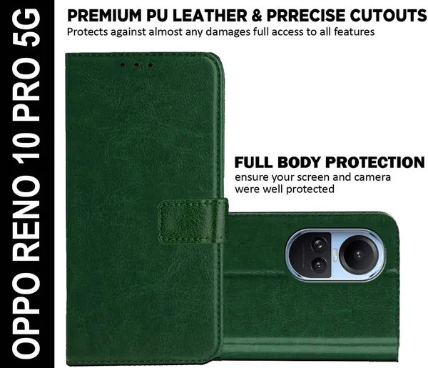 Green_Artificial_Leather_Oppo_Reno_10_Pro_5G_Flip_Cover