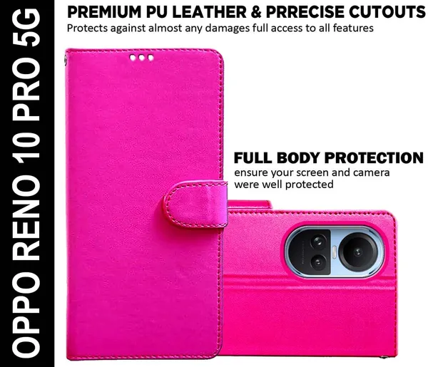 Pink_Artificial_Leather_Oppo_Reno_10_Pro_5G_Flip_Cover