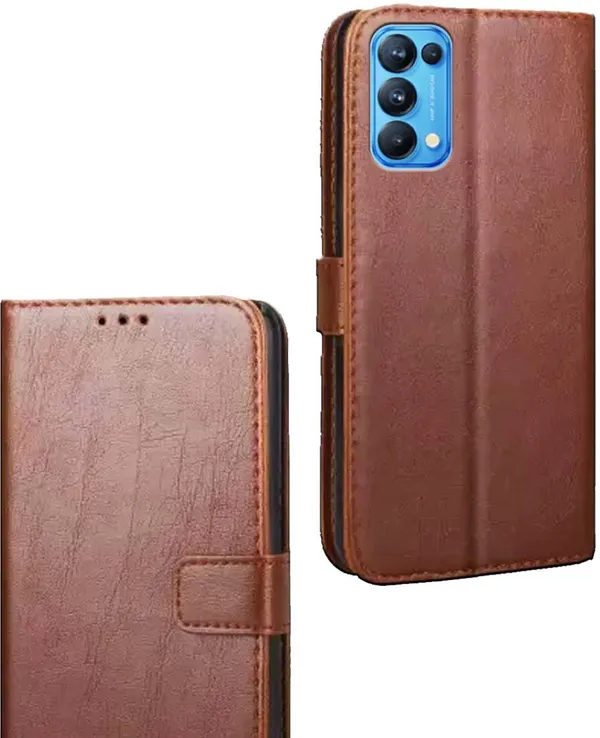 Brown_Artificial_Leather_Oppo_Reno_5_Pro_Flip_Cover