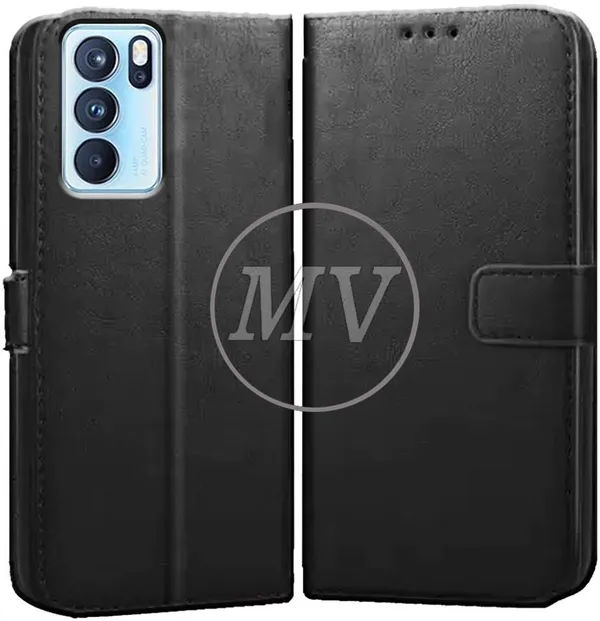 Blue_Artificial_Leather_Reno_6_Pro_5G_Flip_Cover