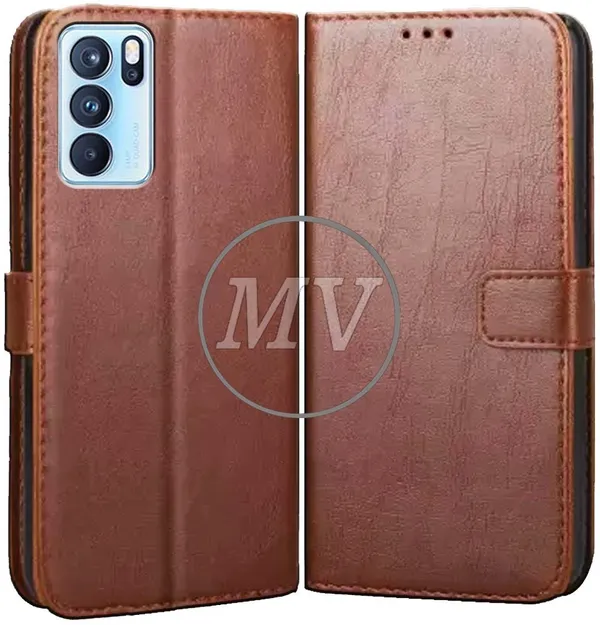 Brown_Artificial_Leather_Reno_6_Pro_5G_Flip_Cover