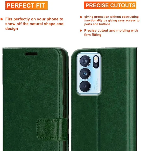 Green_Artificial_Leather_Reno_6_Pro_5G_Flip_Cover
