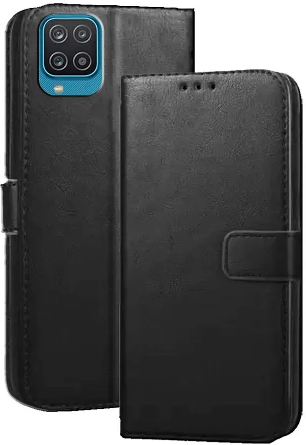 Black_Artificial_Leather_Samsung_Galaxy_A12_Flip_Cover