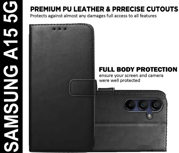 Black_Artificial_Leather_Samsung_A15_5G_Back_Cover