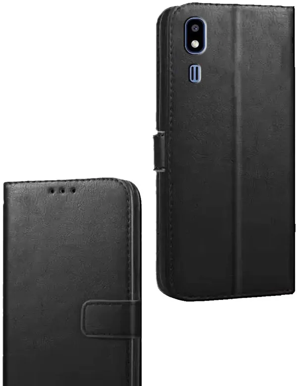 Black_Artificial_Leather_Samsung_Galaxy_A2_Core_Flip_Cover