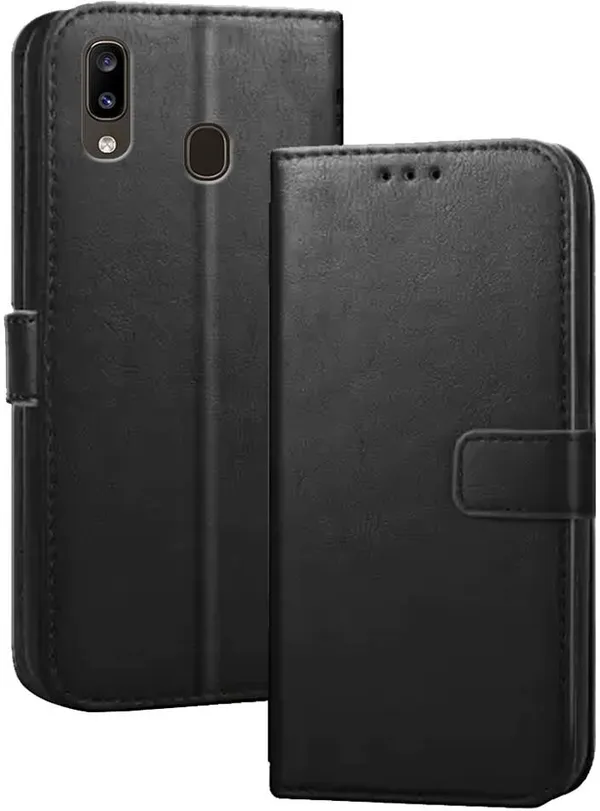 Black_Artificial_Leather_Samsung_Galaxy_A20_Flip_Cover