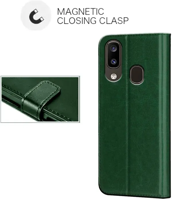 Green_Leather_Samsung_Galaxy_A20_Flip_Cover