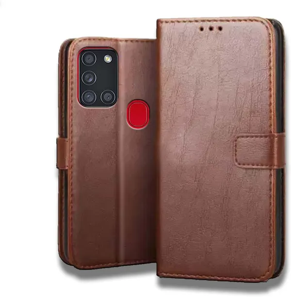 Brown_Leather_Samsung_Galaxy_A21s_Flip_Cover