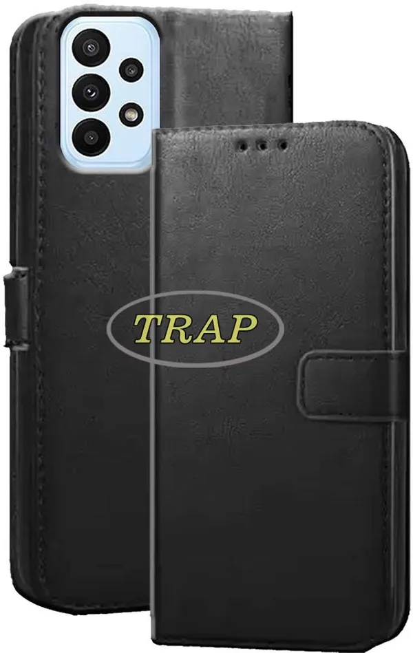 Black_Artificial_Leather_Samsung_A23_Back_Cover