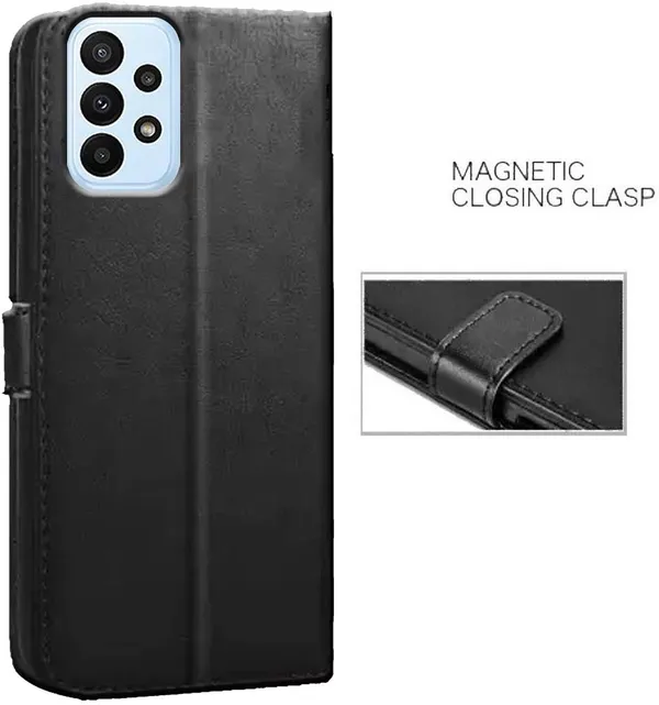 Black_Artificial_Leather_Samsung_A23_Back_Cover