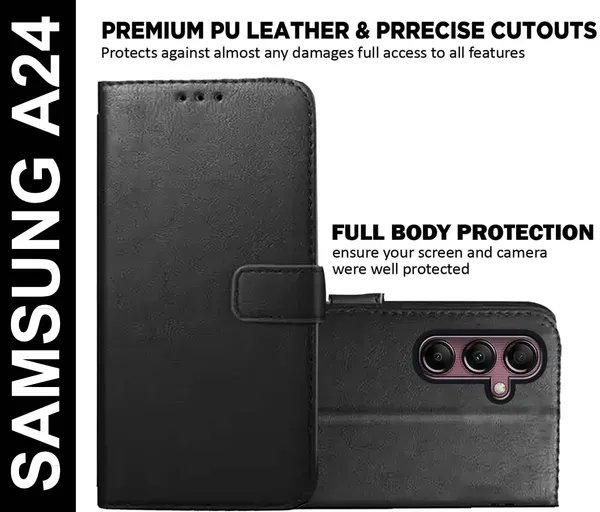 Black_Artificial_Leather_Samsung_A24_Flip_Cover