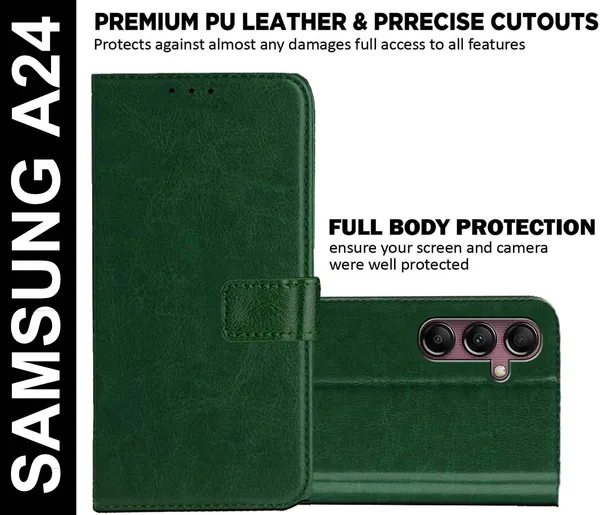 Green_Artificial_Leather_Samsung_A24_Flip_Cover