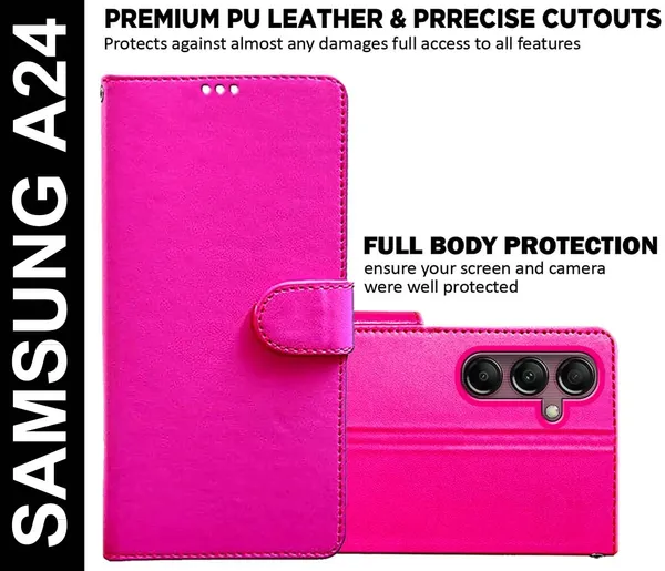 Pink_Artificial_Leather_Samsung_A24_Flip_Cover