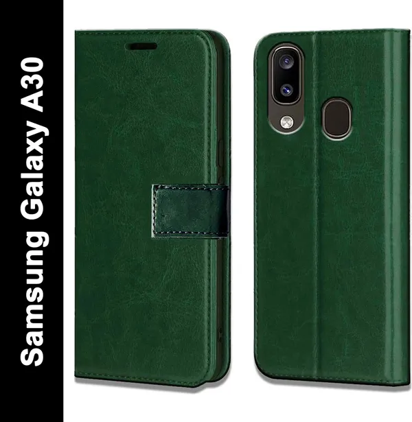 Green_Leather_Samsung_Galaxy_A30_Flip_Cover