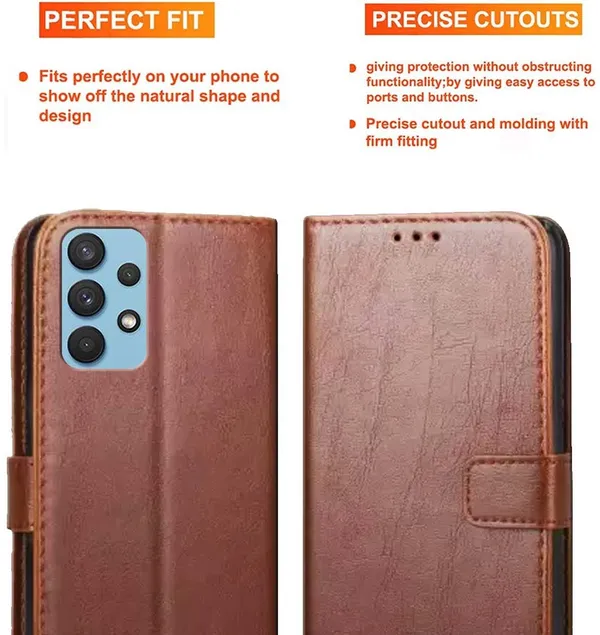 Brown_Artificial_Leather_Samsung_Galaxy_A32_Flip_Cover