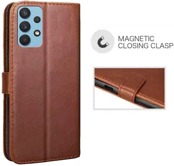 Brown_Artificial_Leather_Samsung_Galaxy_A32_Flip_Cover