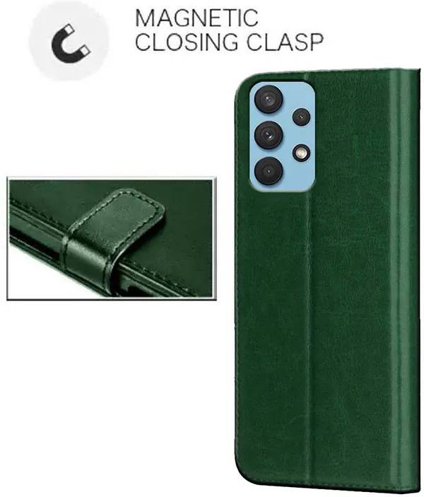 Green_Artificial_Leather_Samsung_Galaxy_A32_Flip_Cover
