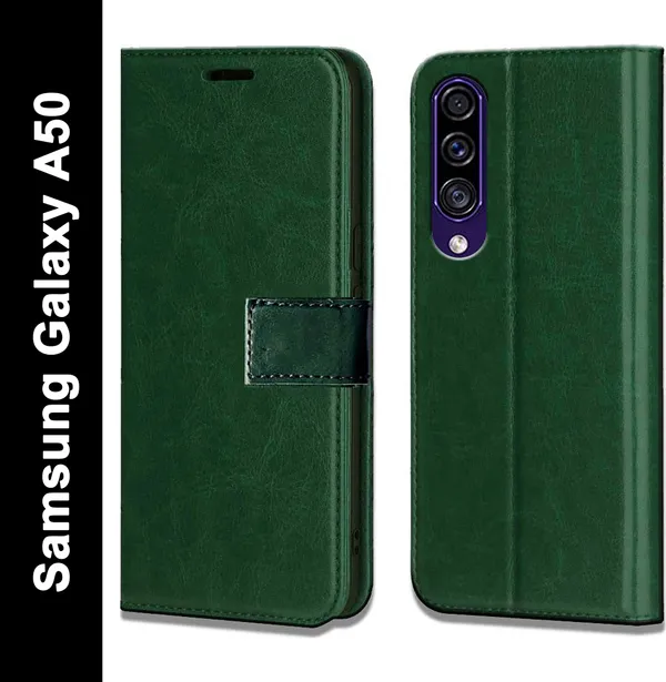 Green_Leather_Samsung_Galaxy_A50_Flip_Cover
