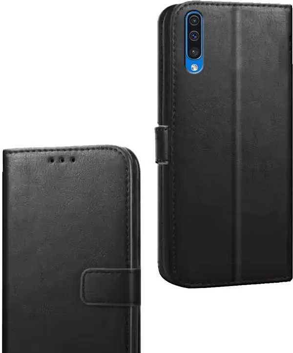 Black_Artificial_Leather_Samsung_Galaxy_A50S_Flip_Cover