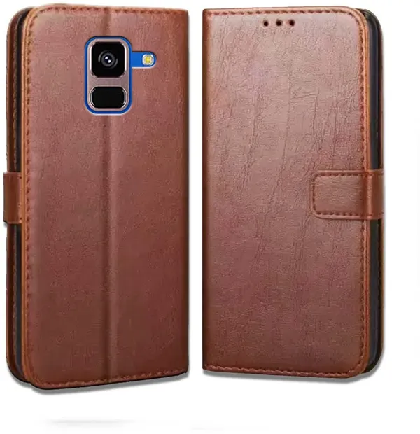 Brown_Artificial_Leather_Samsung_Galaxy_A8_Plus_Flip_Cover