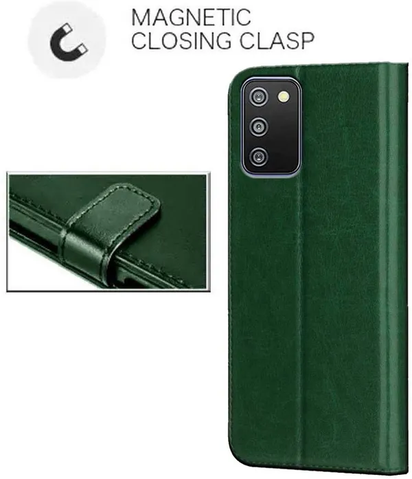 Green_Artificial_Leather_Samsung_Galaxy_F02S_Flip_Cover