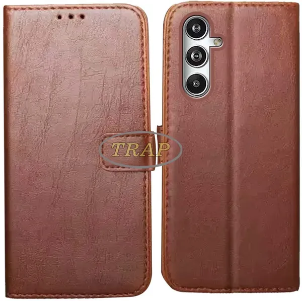 Brown_Artificial_Leather_Samsung_F54_Flip_Cover