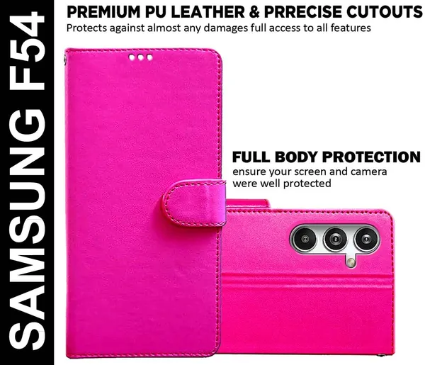 Pink_Artificial_Leather_Samsung_F54_Flip_Cover